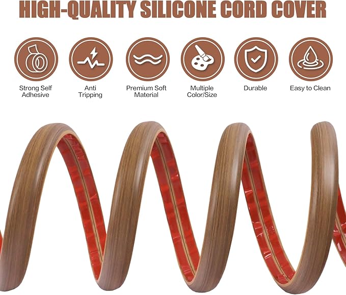 Floor Cord Cover Cable Cavity Self Adhesive Cord Hider Floor 10FT Floor Cable Management Power Cord Protector Floor Electric Cord Covers for Offices, Gym, Exhibitions (Misty Brown Wood, 1.18" x 20')
