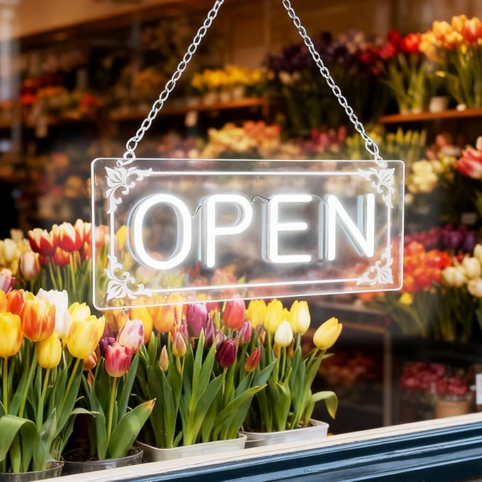 Open Signs for Business, LED Neon Open Sign Lighted Open Lights for Business Window Door Wall Hanging Coffee Snack Bar Restaurant Barbershop Retails Store Shop, USB Power & Dimmab