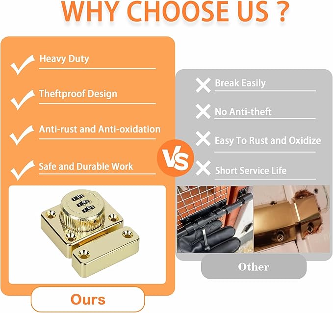 Alise Password Gate Latch Slide Bolt Latches Lock,Safety Double Sided Gate Hardware Locks,MSS002-G Gold Finish