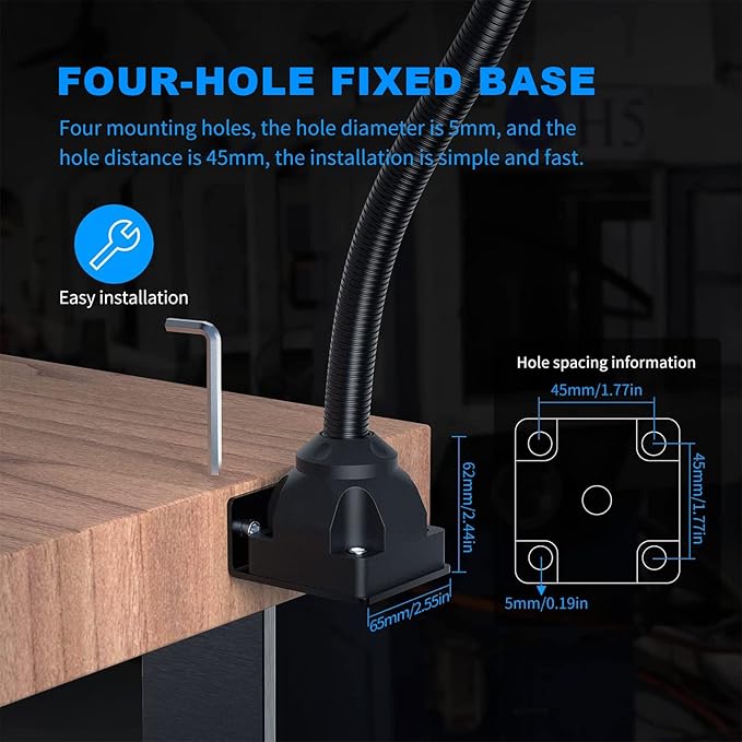 Flexible Work Light, 12W Machine Light, 1200 Lumen Flexible Work Light for Lathe milling Machine, Drilling Machine, Industrial Lighting, Workbench Lighting (1200LM Screw Mount Base)
