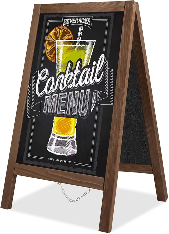 A Frame Chalkboard Sign 40"x20" A Frame Sign, Wooden Sandwich Board Sturdy Double Sided Chalk Board Sign Board Outdoor, Sidewalk Sign for Restaurant, Wedding, Food Truck