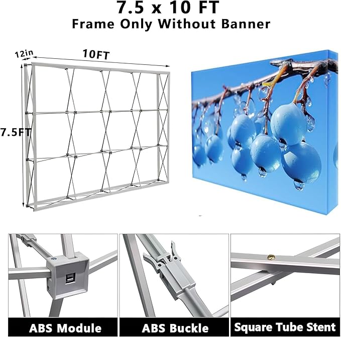 Customize Collapsible Pop Up Display Stand with Tension Fabric Banner for Trade Show Display Backdrop Booth,Exhibition,Conference,Weddings,Parties,Stores 7.5x10FT(Frame&Banner)