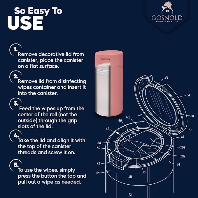 Extra Large Refillable Disinfecting Wet Wipes Dispenser (Pink) | Fits Clorox, Lysol, Bleach, Sanitizing Wipes | Durable Reusable Wipes Holder for Kitchen, Bathroom, Office | Gosnold Home & Garden