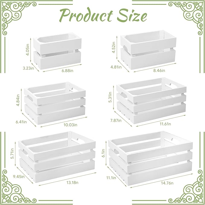 BOBOKA Set of 6 Decorative Wood Crates Nesting Storage Container, 6 Size Farmhouse Decorative Wooden Storage Boxes, Rustic Wooden Crates for Storage, Display, Christmas Decorations