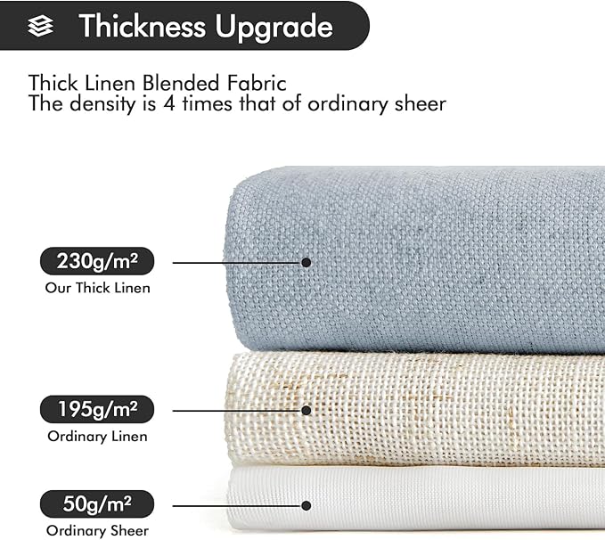MIULEE Non-See-Through Privacy Linen Curtains 2 Panels, Chambray Blue Light Filtering Window Curtains Farn House Textured Back Tab Semi Sheer Drapes for Bedroom Living Room 108 Inches Long Light Blue