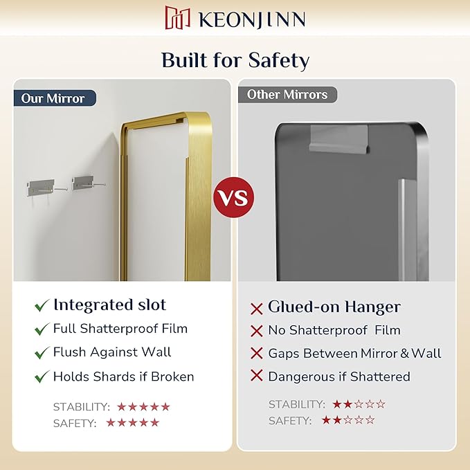 Keonjinn Gold Bathroom Mirrors for Over Sink, 32” x 36” Rounded Rectangle Brushed Gold Vanity Mirror, Anti-Rust Brass Mirror with HD Tempered Glass, Decorative Farmhouse Mirrors, Horizontal/Vertical
