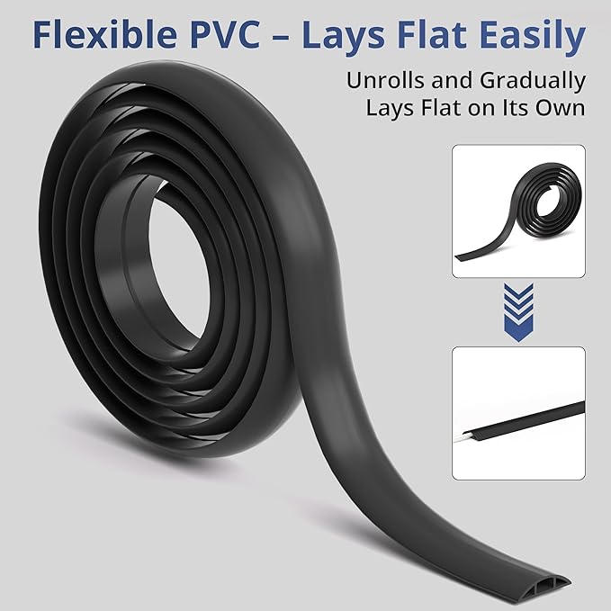 ZhiYo 3.6ft Cord Covers for Wires on Floor, Cord Hider Floor Hide Extension Cords, Soft PVC Cable Cover Cable Protector, Wire Cavity W0.62in H0.31in, Vintage Coffee