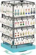 EsLuker.ly Rotating Earring Display Holder Stand for Vendors Events Selling, Large Capacity 64 Hooks Jewelry Rack with Wooden Base for Earring Card Sales, Enhances Retail Visibility (Blue)