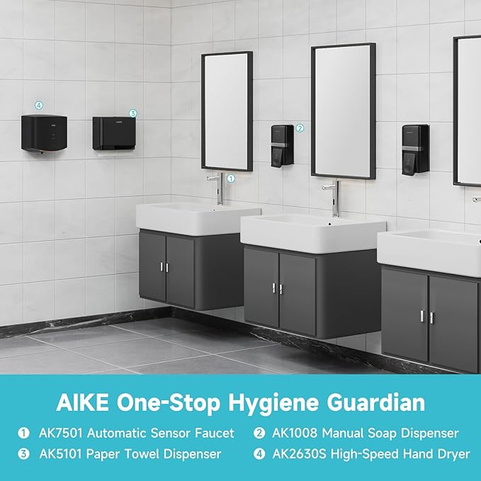 AIKE Wall Mount Liquid Soap Dispenser, 27oz Large Capacity with Extended Pump for Commercial Bathrooms,AK1008(Black)