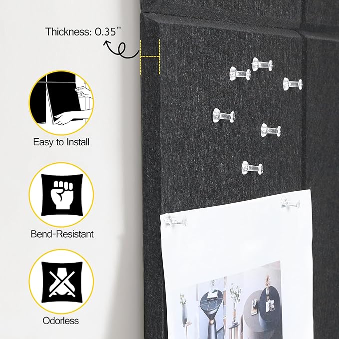 MAXECHO Large Cork Board for Wall 59" × 36", Black Bulletin Board, 15 Pack Felt Wall Tiles with Pushpins for Office Corkboard Tack Board Push Pin Board Felt Board