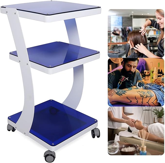 3 Tier Steel Rolling Utility Cart Storage Organizer Carts,3-Shelf Glass and Steel Den-tal Equipment Mobile Trolley Service Cart with Wheels,Load 66LBS
