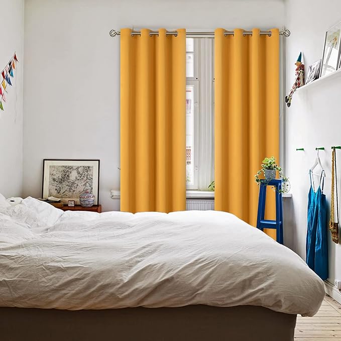 BGment Room Darkening Curtains 95 Inches Long - Grommet Thermal Insulated Drapes Window Treatment Curtains for Bedroom, 2 Panels, 52 x 95 Inch, Mustard Yellow