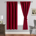 JIUZHEN Blackout Curtains for Bedroom - Thermal Insulated,Noise Reducing Room Darkening Privacy Rod Pocket Drapes for Living Room, Set of 2 Panels with Tiebacks, 42 x 63 inches Long, Red