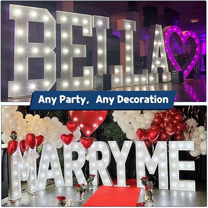 Marquee Letters 4 Feet Tall Large Light Up Letters Baby Shower Decorations Wedding Engagement Proposal White Party Decorations Marry Me Sign Big Cardboard Backdrop V