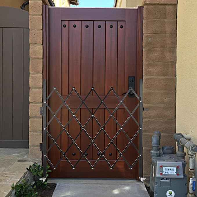 VEVOR Single Folding Security Gate, 51.57" H x 66" W Folding Door Gate, Steel Accordion Security Gate, Flexible Expanding Security Gate, 360° Rolling Barricade Gate, Scissor Gate or Door with Padlock