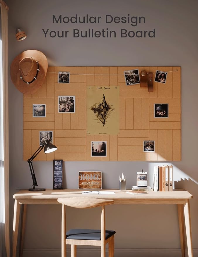 Large Felt Bulletin Board 48" x 36" Cork Board Alternative-12 Pack with 70 Safe Removable Adhesive Tabs, Cork Boards for Walls for Home Office Classroom Pin Board-Mustard Yellow