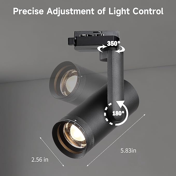 LED 12W Dimmable Track Lighting Heads with 10° to 55° Adjustable Beam Angle H Type 97 CRI 3000K Warm White Ceiling Spotlight for Accent Task Art, 1080lm, Black, 4 Pcs