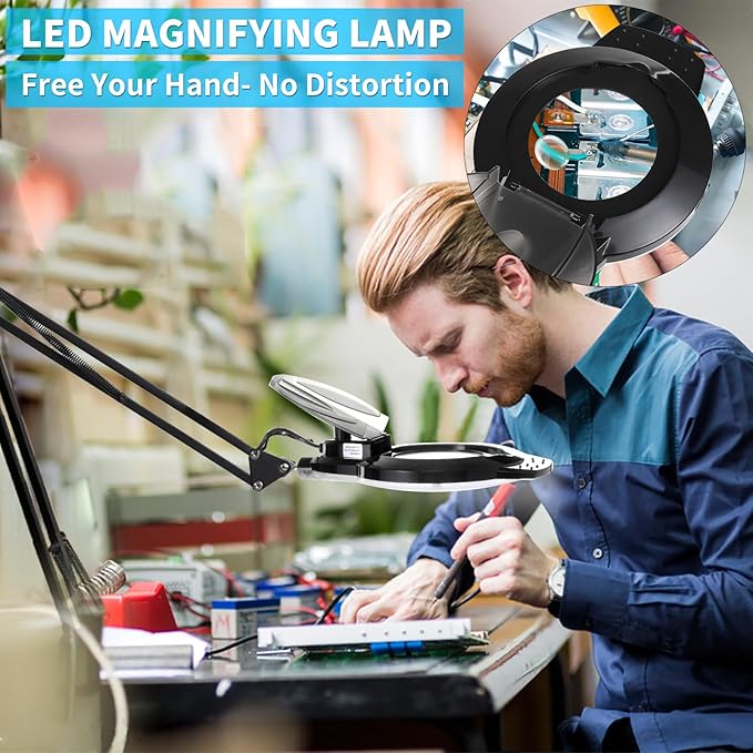 KIRKAS 10X & 30X Magnifying Glass with Light and Stand, 2,200 Lumens Stepless Dimmable Real Glass Lens LED Magnifying Lamp, Lighted Magnifiers for Close Work,Sewing,Crafts,Hobbies,Reading,Black