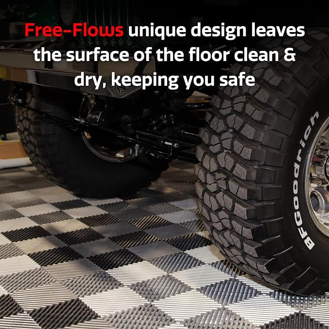 Big Floors RaceDeck Free-Flow Open Rib Self-Draining Design, Durable Copolymer Plastic Interlocking Modular Garage Flooring Tile (24 Pack), Red