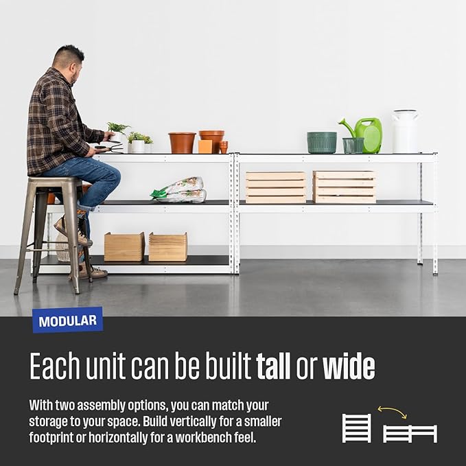 SafeRacks Modular Garage Shelving - 5 Tier Storage Shelves, Tall Metal Rack Shelves for Storage, Heavy Duty Steel Shelf Organizer for Garage, Or Kitchen Pantry (White, 18 x 36 x 72)