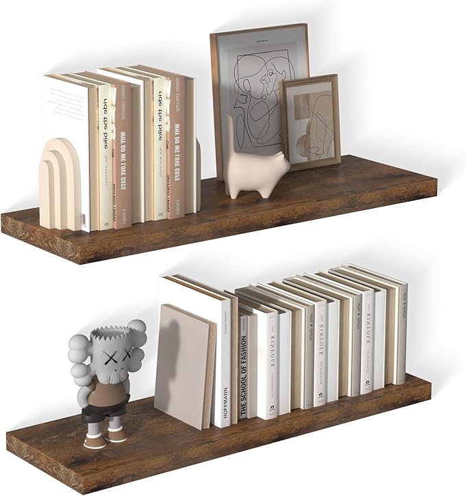 12 Inch Deep Floating Shelves for Wall 2 Pack Floating Shelfs Large Storage Space Wall Decor Display Shelf for Bathroom Living Room Bedroom Kitchen 36" W x 12" D x 1.2" H Rustic Brown