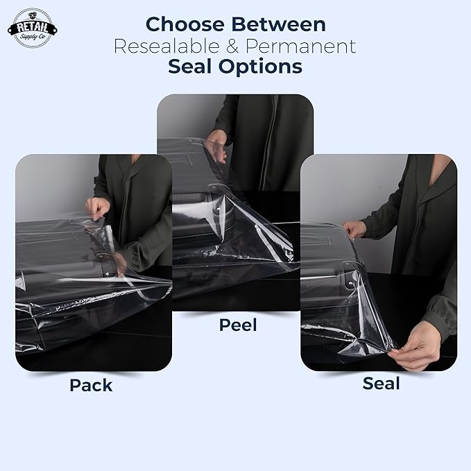 Poly Bags with Suffocation Warning - 24x28 Resealable - 100 Pack - Clear Poly Bags - Retail Supply Co