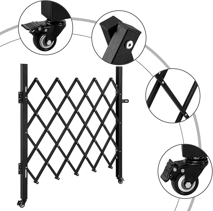 Folding Security Gate 35.83''W X 48.03''H Steel Scissor Door Gate Barricade Gate Expandable Security Gate Flexible Accordion Security Gate with 360° Wheels&Padlock