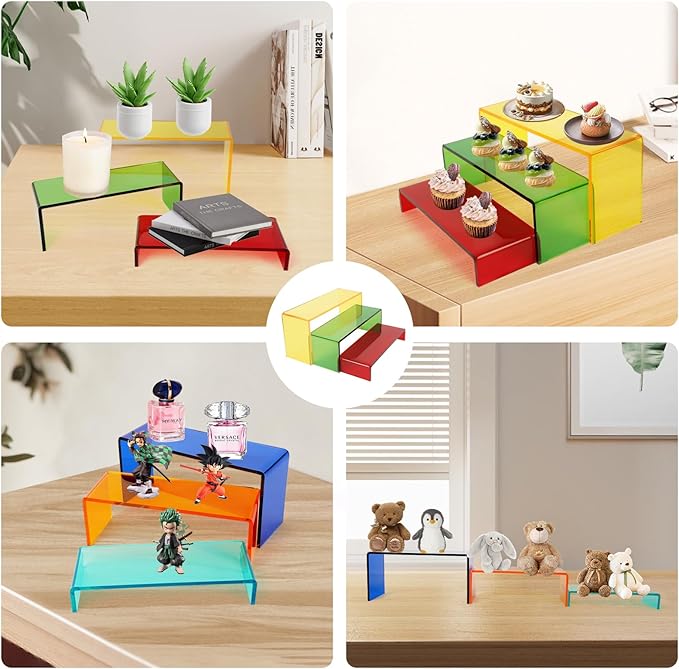 Acrylic Display Risers 2 Sets 3 Tier Cupcake Stand for Dessert Jewelry Pop Figures Shelves Retail Shoe Showcase (Mix Colors)