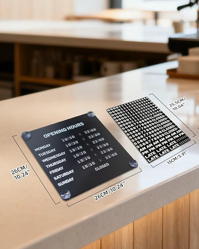 Metal Business Hours Sign with Suction Cups - Magnetic Open Closed Display Board for Storefront Window, Glass Door, Tile Wall & Counter - Changeable, Reusable & Rust-Resistant Steel Kit