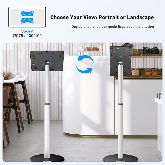 AboveTEK Anti Theft iPad Floor Stand, Robust Security Kiosk POS Tablet Stand, Height Adjustable Secure Holder Enclosure w/Lock and Key Mechanism for iPads/iPad Air/iPads Pro, Ideal for Retail Business