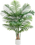 Artificial Palm Tree 4FT Faux Plants Indoor Tropical Fake Palm Tree Areca Floor Plant in White Pot with 13 Trunks & Real Bark Design, Faux Palm Plant for Outdoor Patio Home Room Office Decor