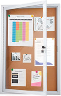 Enclosed Cork Bulletin Board 36"x24" Outdoor Weatherproof Cork Noticeboard with Locking Door Wall-Mounted Silver Aluminium Frame for Home, School, Office, Community, Hospital