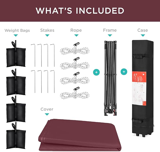 Best Choice Products 10x10ft 1-Person Setup Pop Up Canopy Tent Instant Portable Shelter w/ 1-Button Push, Case, 4 Weight Bags - Burgundy