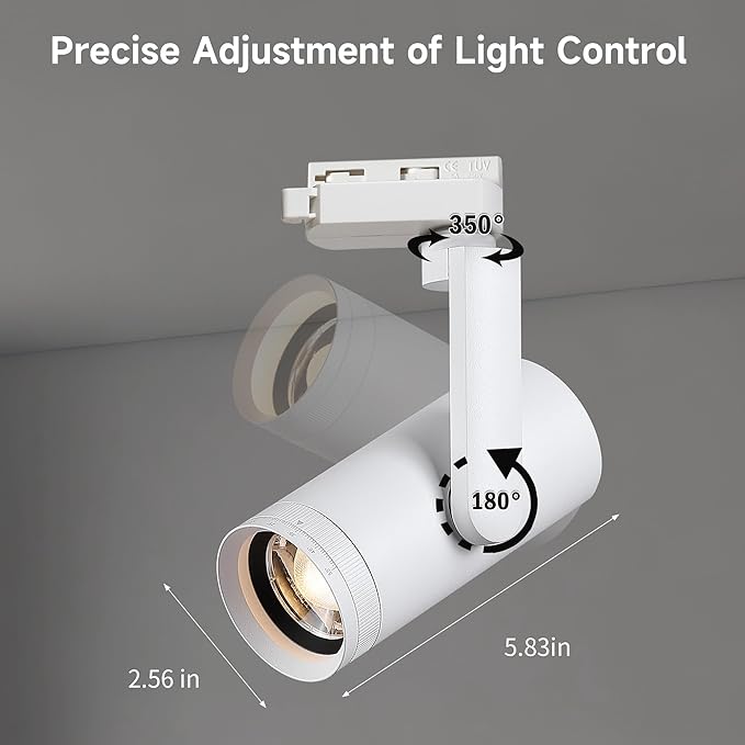 LED 12W Dimmable Track Lighting Heads with 10° to 55° Adjustable Beam Angle H Type 97 CRI 3000K Warm White Ceiling Spotlight for Accent Task Art, 1080lm, White, 4 Pcs