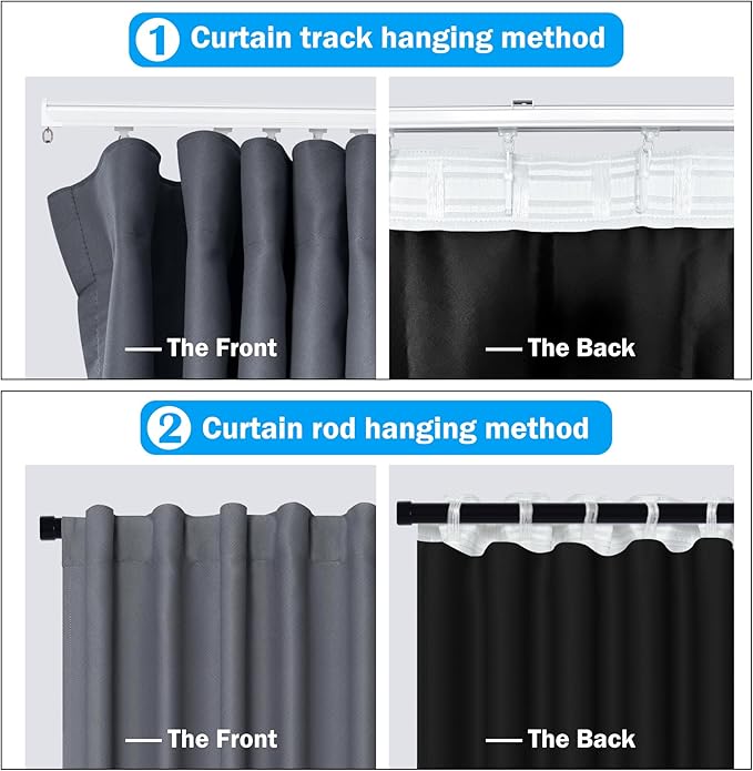 Room Divider Curtains Total Blackout Privacy Curtain Panel Room Thermal Insulated Noise Reduction Curtains for Bedroom Window Living Room Ceiling Track Curtain W 8.3 ft × H 9 ft Dark-Grey