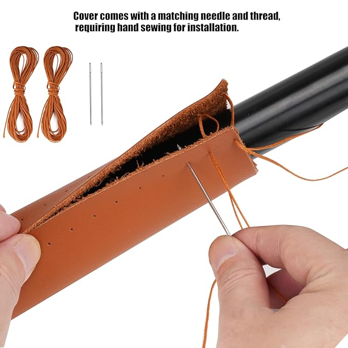 Universal Genuine Leather Handle Cover Compatible with Wonderfold Stroller W2/W4,38 inches Long Hand Sewn Handle Cover for Most Stroller Wagon(Brown),Non-Zippered Style