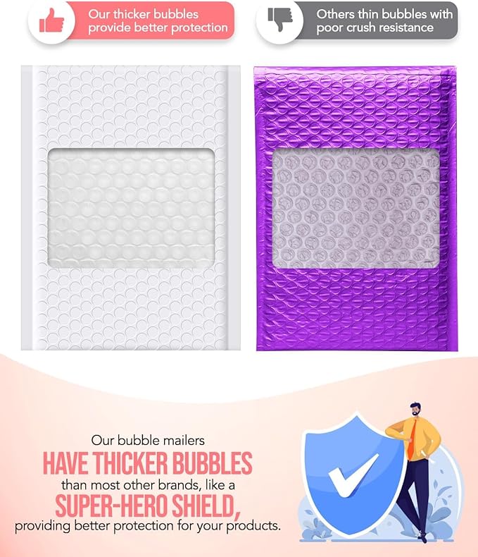 GSSUSA White Bubble Mailers 6X10 Inches 500 Pack, Padded Poly Bubble Mailer, Small Padded Envelopes Strong Adhesion Bubble Envelopes,Self-Seal Mailing Envelopes for Small Business,Package Supplies