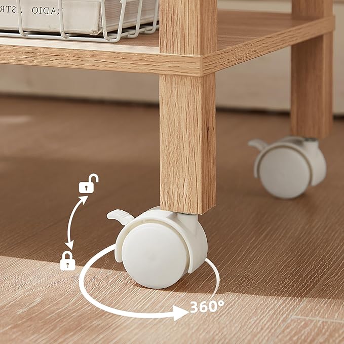 2 Tier Printer Stand with Storage,Under Desk Shelf Printer Table,Small Printer Stand with Wheels,Rolling Printer Cart for Office