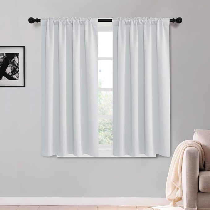 KGORGE 54 inch Curtains 2 Panel Set, Privacy Solid Thermal Insulated Bathroom Curtains Noise Reducing Room Darkening Drapes for Bedroom Living Room, Back Tab, W52 x L54 inches, Greyish White