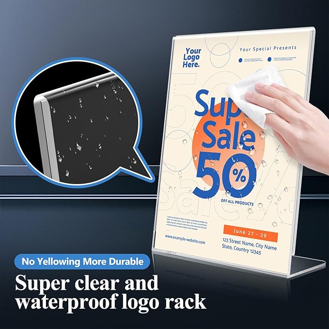 Acrylic Sign Holder 8.5 x 11 10 Pack, Double-Sided Clear Sign Holder Plastic Stands for Display, Table Sign Stands, T Shape Flyer Holder