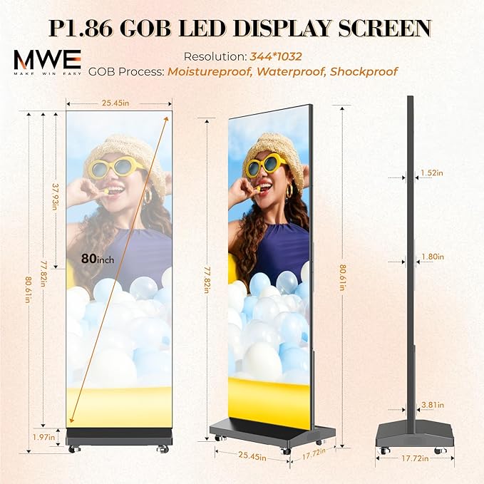 MWE P1.86 Spliceable LED Poster Screen with Flight Case, Foldable LED Digital Signage Advertising Display Kiosk with Publishing System, Portable Digital Poster for Events and Rentals (2 Panels), Black