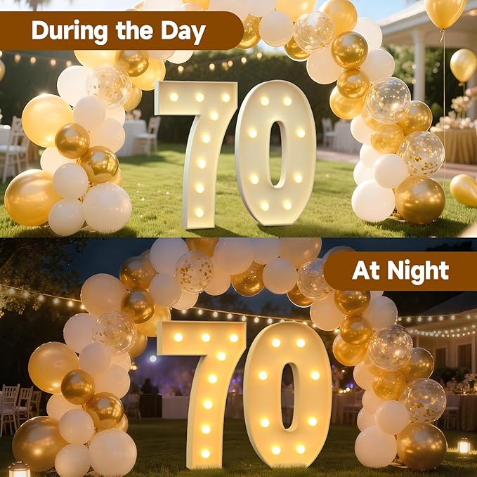 3FT Marquee Numbers 70, Large Light up Number 70 for Birthday Party Supplies, Sign, Backdrop, Happy 70th Birthday Decorations for 70 Years Old Women Men