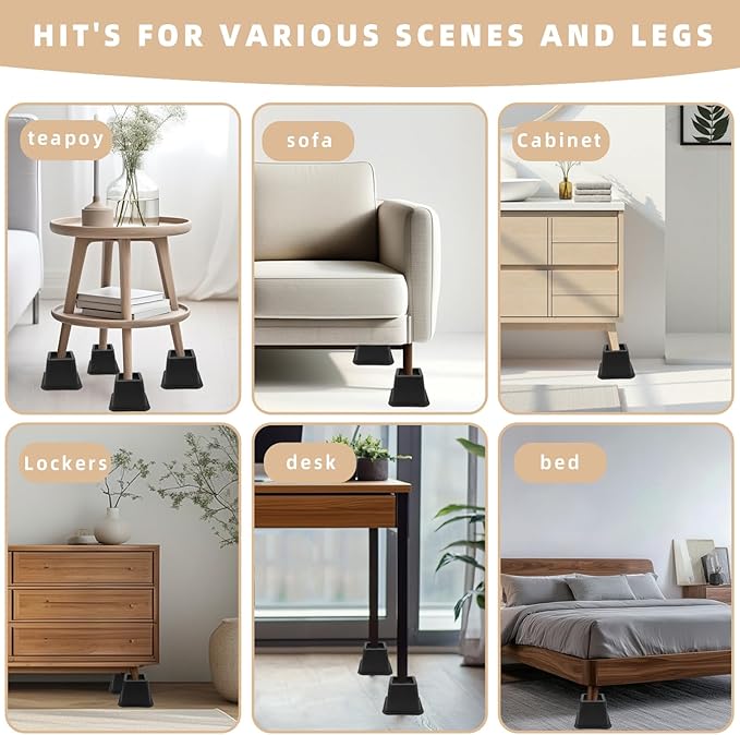 Bed Riser/Furniture Lift Bed/Bed risers/Furniture Lifter/Table risers/Frame Risers Create Under Bed Storage Heavy Duty for Furniture Height Adjustment (Black 4 Pack, 4 Inch)