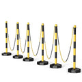 6 Pack Traffic Delineator Post Cones with Fillable Base, Adjustable Plastic Safety Barrier with 5Ft Plastic Chain, Outdoor and Indoor Crowd Control Stanchion for Traffic Control and Warning
