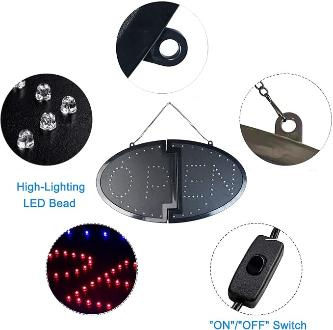 KEBE LED Open Sign, 19"x10" Bright High Visibility Advertisement Board Electric Display Sign Flashing Light for Business Walls Window Bar Shop Hotel, Two Modes