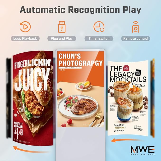 MWE 54 Inch Touchscreen Kiosk, Indoor Floor Standing Digital Signage, LCD Screen Advertising Display Totem, Interactive Display Poster Android System with Auto Media Player-White