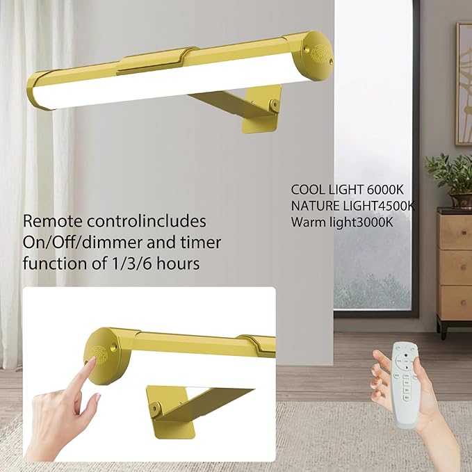 MIOBLUE Picture Light with Remote and Timer, 13.8in Rechargeable Picture Light with 3 Color Modes, Dimmable Cordless Painting Light for Wall Display, Gallery Artwork, Portraits, Dartboards