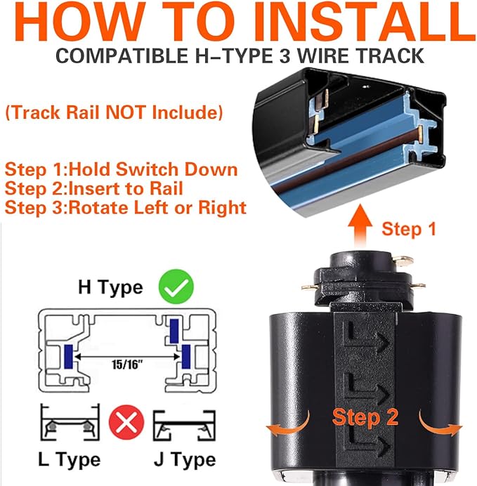 EAGLOD 15W LED H Track Lighting Heads,ZoomableLED Track Lights Fixtures for Accent Retail Artwork, Linear Track Light H Type -4000K Daylight 110V Beam Angle 15 to 60 Degrees Halo Type 6 Pack (Black)