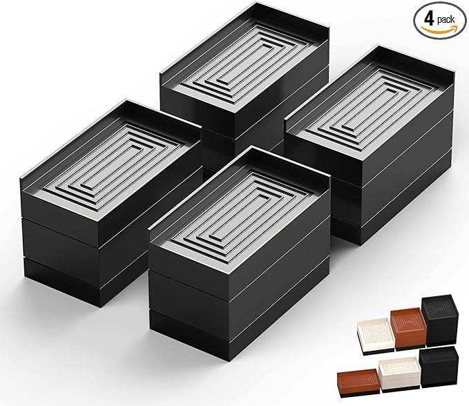 Furniture Risers, Tclouda Bed/Sofa/Desk/Table/Chair Leg/Fridge Lifts to 1.5, 3 and 4 in, Rectangle Adjustable Risers Blocks for Extenders, Heavy Duty Supports Up to 1300 Lbs, 3 in-Black-Rectangle