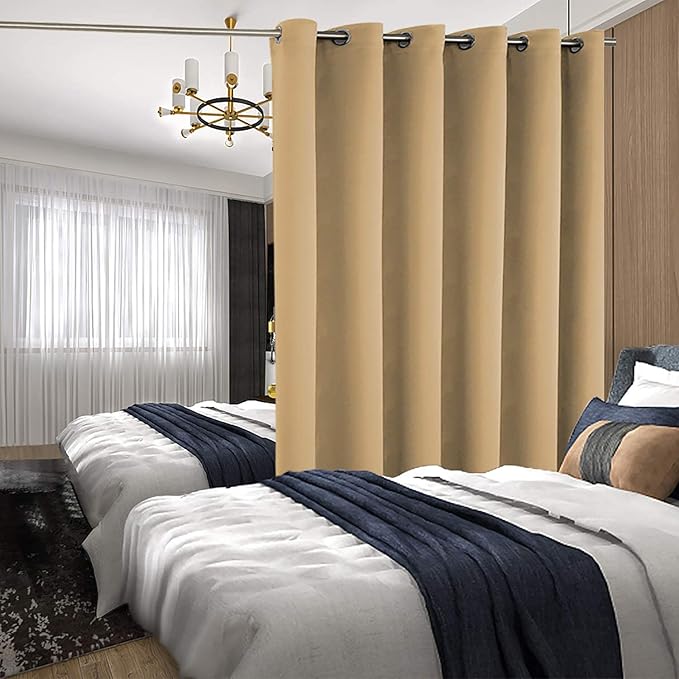 BGment Fashion Sliding Door Curtain 180 X 96 Inches, Wide Thermal Blackout Curtains Room Darkening Room Divider Window Curtain, 1 Panel, Khaki, 96 Length X Wide 180
